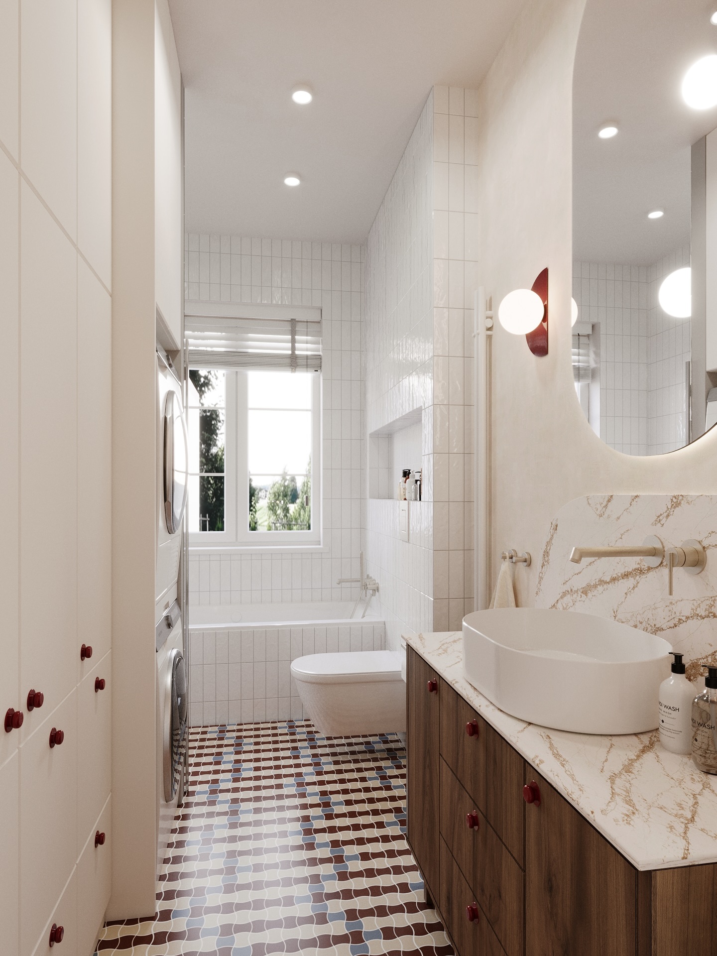 Łazienka w klimacie Mid-Century Modern, gdzie retro spotyka nowoczesność